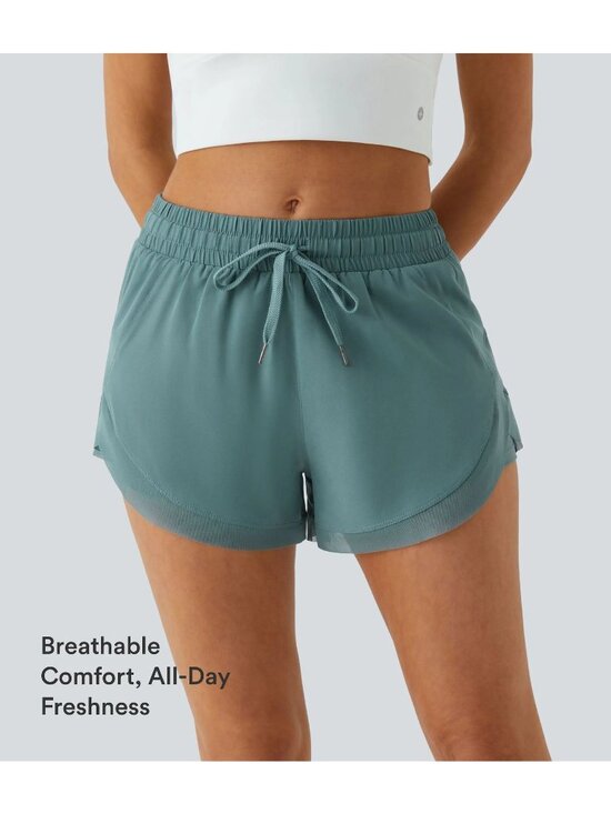 HALARA Pants - Halara Mid Rise Drawstring Contrast Mesh 2-in-1 Flowy Running Shorts 3'' Green S
